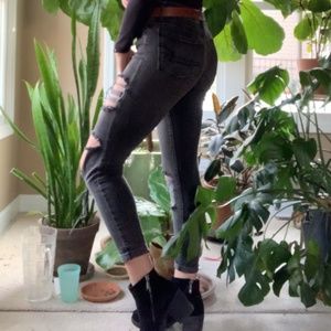 Hand-Distressed Grey Denim Jeans